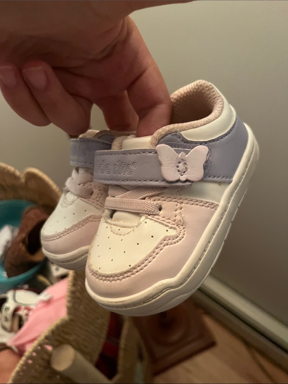 Stride Rite Toddler Sneakers in Pink, Lavender & White with Butterfly Strap